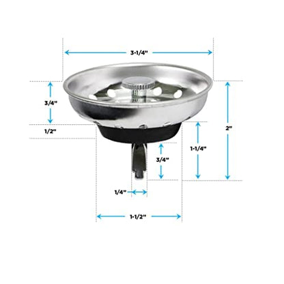 Highcraft FAUC97333-2 Kitchen Sink Basket Strainer Replacement for Standard Drains (3-1/2 Inch) Chrome Plated Stainless Steel Body With Rubber Stopper, Pack Of 2 - size: Pack of 2