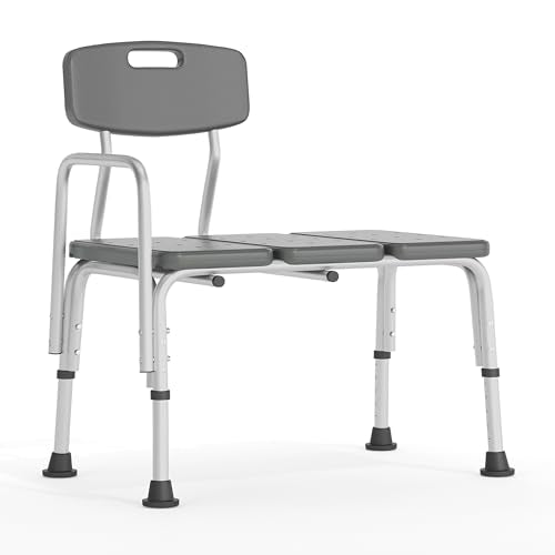 Flash Furniture HERCULES Series 300 Lb. Capacity Adjustable Gray Bath & Shower Transfer Bench with Back and Side Arm - color: Grey
