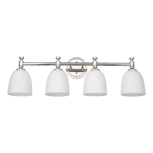 Bathroom Vanity Light, 4-Light Bathroom Light Fixtures Over Mirror, Traditional Vanity Lights for Living Room, Milk White Bell Glass Shades, Standard E26 Base, Polished Nickel - color: Polished Nickel, size: 4-Light