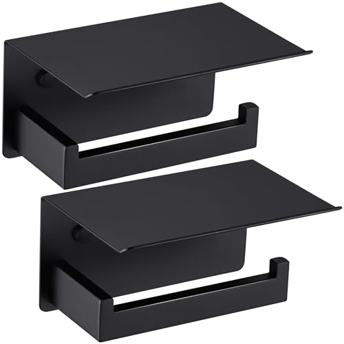 LANC 2-Pack Black Toilet Paper Holder with Shelf, Toilet Tissue Roll Holder with Phone Shelf for Bathroom Wall Mounted Toilet Paper Roll Holder 304 Stainless Steel, Right Hand A8367MB-P2 - color: Matte Black, size: Right-2 PCS