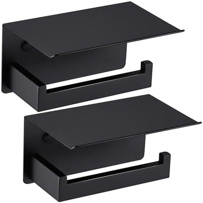 LANC 2-Pack Black Toilet Paper Holder with Shelf, Toilet Tissue Roll Holder with Phone Shelf for Bathroom Wall Mounted Toilet Paper Roll Holder 304 Stainless Steel, Right Hand A8367MB-P2 - color: Matte Black, size: Right-2 PCS