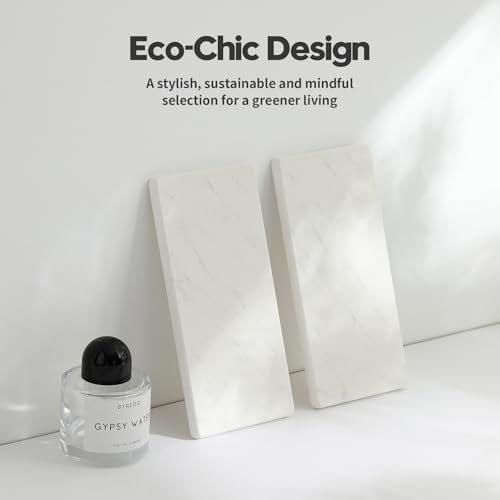 2PCS Diatomite Marble Stone Drying Mat for Kitchen Counter, Water Absorbing Soap Tray Stone Faucet Mat for Bathroom, Quick Dry Splash Guard Sink Protector, Vanity Dish Dispenser Sponge Holder, 8"x3.8"