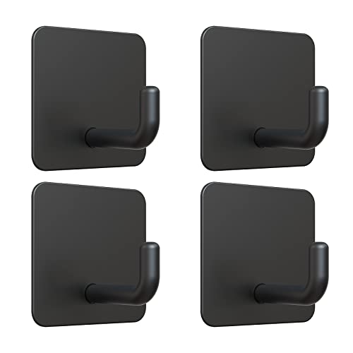 VIS'V Adhesive Hooks, Small Shower Wall Stick on Hooks, Black, 4 Pcs | Metal Material, Compact Design, Peel and Stick, 2 Extra Adhesive Strips, for Bathroom Kitchen Livingroom Office RV - color: Black