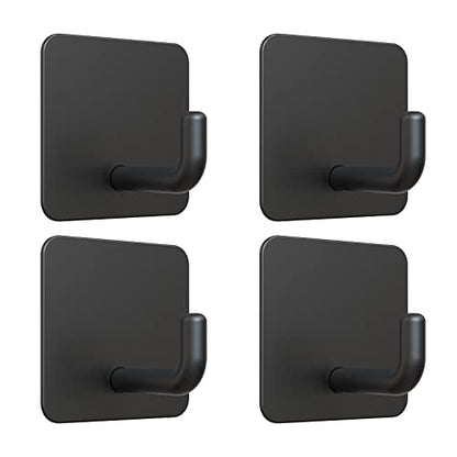 VIS'V Adhesive Hooks, Small Shower Wall Stick on Hooks, Black, 4 Pcs | Metal Material, Compact Design, Peel and Stick, 2 Extra Adhesive Strips, for Bathroom Kitchen Livingroom Office RV - color: Black