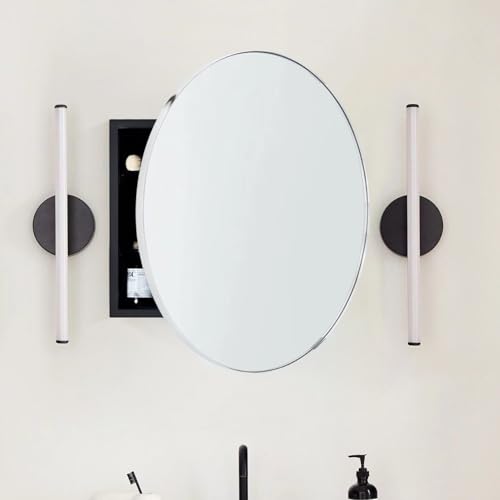 Surface Mount Polished Nickel Round CircleBathroom Medicine Cabinet with Mirror Circlular Shaped Stainless Steel Metal Framed Medicine Cabinets Bathroom Cabinet with Mirror 24'' Diameter - color: Polished Nickel, size: 24'' Dia