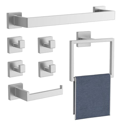 7-Pieces Brushed Nickel Bathroom Hardware Accessories Set, SUS304 Stainless Steel, 16 Inch Bath Towel Bar Set, Towel Holder, Towel Racks for Bathroom Wall Mounted - color: Brushed Nickel-7pcs