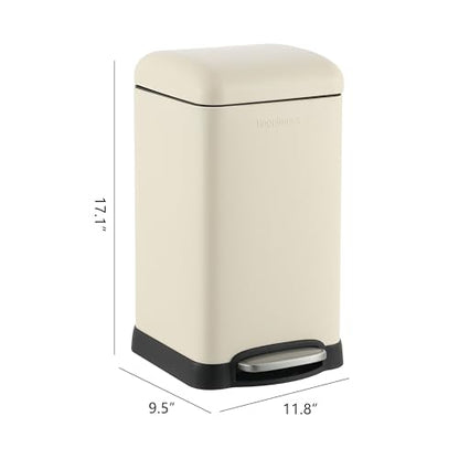 happimess Betty Retro Mini 3.2 Gal Step Trash Can, Limestone Beige | Soft-Close Lid, Removable Liner, Iron, Hands-Free Pedal, Satin Finish, Non-Skid Base, Built-In Damper, Modern, Minimalistic - color: Limestone Beige