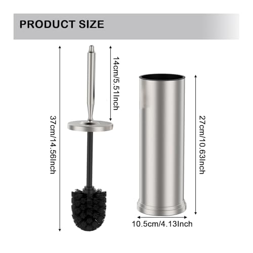 Stainless Steel Toilet Bowl Brush and Holder Set Scrubber Nickel | Weighted Stable Base Removable Inner Tube Toilet Bowl Brush Splash-Proof Design for Deep Cleaning Space Saving Storage - color: Nickel