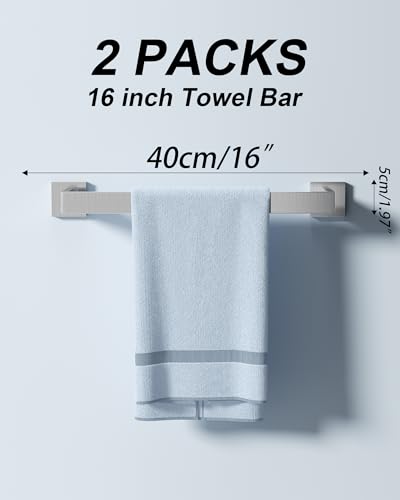 10-Piece Brushed Nickel Bathroom Hardware Set with 16" Towel Bar, Toilet Paper Holder, Towel Rings & Robe Hooks, Stainless Steel Square Bathroom Accessories Kit Wall Mounted - color: Brushed Nickel-16inch