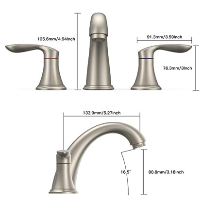 Bathroom Sink Faucet, Faucet for Bathroom Sink, Widespread Brushed Nickel Bathroom Faucet 3 Hole with Plastic Pop Up Drain and cUPC Lead-Free Hose - (Brushed Nickel 2 Packs) - color: Brushed Nickel, size: 8 inch 2 packs