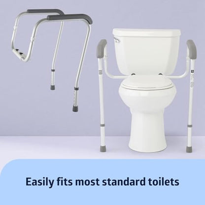 Foldable Toilet Safety Rail with Adjustable Height – Universal Fit for Standard or Elevated Seats – Aluminum Frame, Width Adjustable Armrests, Easy Install Over Toilet