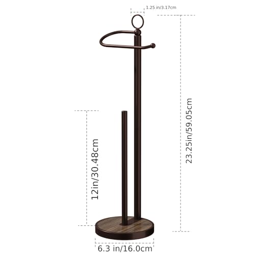 Toilet Paper Holder Free Standing with Storage 4 Rolls Stainless Steel Toilet Paper Holder Stand with Weighted Wood Grain Base Space-Saving Tissue Roll Holders for Bathroom Black & Bronze (Bronze)