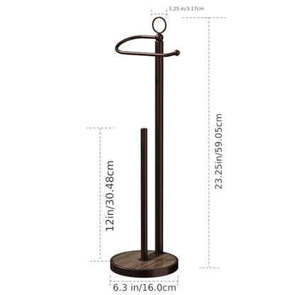 Toilet Paper Holder Free Standing with Storage 4 Rolls Stainless Steel Toilet Paper Holder Stand with Weighted Wood Grain Base Space-Saving Tissue Roll Holders for Bathroom Black & Bronze (Bronze)