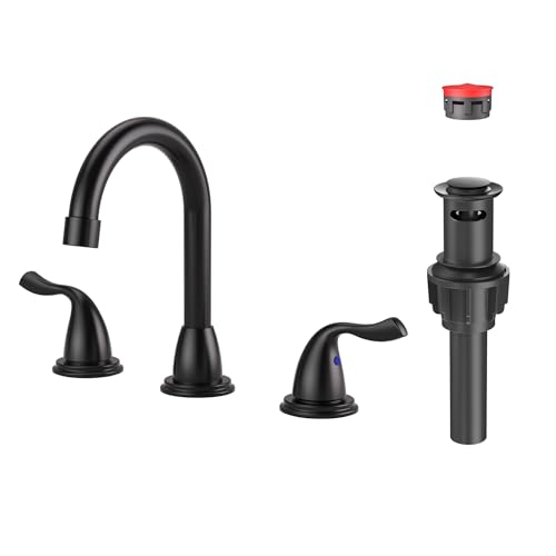 ARCORA Black Bathroom Faucet 3 Hole, 8 Inch Widespread Bathroom Sink Faucet | Lead-Free Vanity Faucet with 360° Swivel Spout, 2 Handles Matte Black Faucet for Bathroom Sink with Drain and Supply Lines - color: Black, size: 8 Inch Widespread