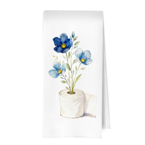 Cottage Core Bathroom Decor - Vintage Botanical Navy Blue Floral Waffle Decorative Hand Towels for Bathroom Decor, 16×24 Inches - color: Towel- 13