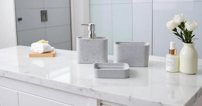 Hymmah Marble Pattern Bathroom Accessories Set, Toothbrush Holdr Set, 3 Pieces Resin Bathroom Set with Toothbrush Holder, Soap Dispenser, Soap Dish,Tumbler(Grey) - color: Grey