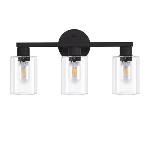 Bathroom Vanity Light Bathroom Light Fixtures Vanity Lights for Bathrrom Light Fixtures with Clear Glass Shade for Bath 3 Light (Black) - color: Black, size: 3 Light