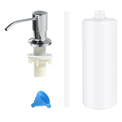 Soap Dispenser for Kitchen Sink,Stainless Steel Built in Soap Dispenser | Countertop Pump Head,Dish Soap Hand Lotion Dispenser with Refillable 13.5OZ Bottle - color: Bottled-chromeplated