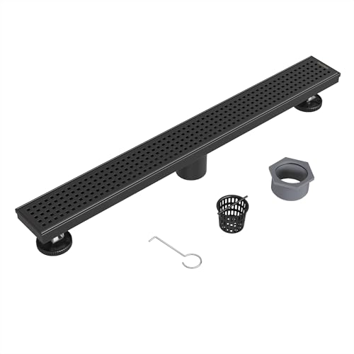Neodrain 24" Linear Shower Drain, Matte Black 304 SS Bathroom Linear Drain | Black Shower Drain with Quadrato Grate& Adjustable Feet, Long Rectangle Shower Floor Drain in Bathroom, Balcony etc,cUPC - color: Matte Black, size: 24 In
