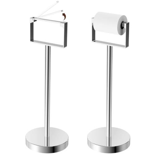 RUACQ Toilet Paper Holder Stand with Weighted Base, Chrome 1 Pack | Floor Tissue Roll Holder Free Standing for Bathroom, Magnetic Closure & Anti-drop, Quick Roll Change, 304 Stainless Steel - color: Chrome, size: Free Standing