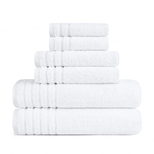 BW Luxe Home - 100% Soft Turkish Cotton 6 Piece White Towel Set (2 Bath, 2 Hand, 2 Wash). 600 GSM, Combed Natural Yarn for Fast Drying & Excellent Absorption. Hotel & Spa Luxury Quality. - color: White