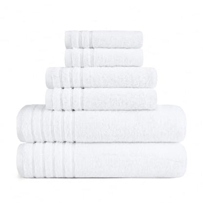 BW Luxe Home - 100% Soft Turkish Cotton 6 Piece White Towel Set (2 Bath, 2 Hand, 2 Wash). 600 GSM, Combed Natural Yarn for Fast Drying & Excellent Absorption. Hotel & Spa Luxury Quality. - color: White