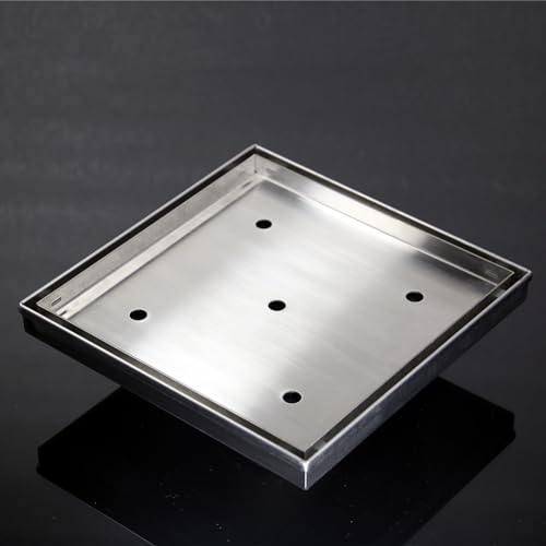 8 Inch Square Shower Drain with Tile Insert Grate, Brushed | 304 Stainless Steel, Square Tile Floor Drain for Bathroom, Removable Tile-In Drain Grate with Hair Strainer, cUPC Certified - size: 8 inch