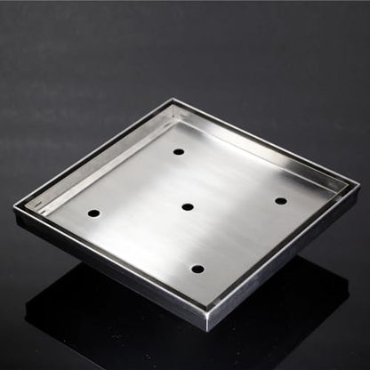 8 Inch Square Shower Drain with Tile Insert Grate, Brushed | 304 Stainless Steel, Square Tile Floor Drain for Bathroom, Removable Tile-In Drain Grate with Hair Strainer, cUPC Certified - size: 8 inch