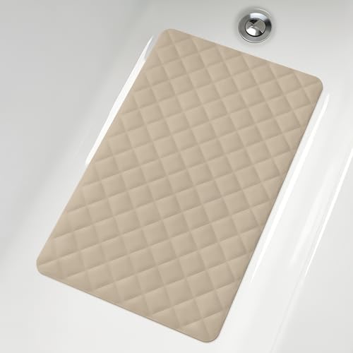 Yolife Bathtub Shower Mat Non Slip, Natural Rubber Bath Tub Floor Liner Mats with Strong Suction Cups for Inside Shower Bathroom, Machine Washable, Soft on Feet, 27.5 x 17 Inch, Brown - color: Brown