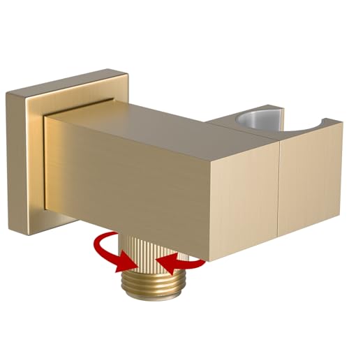 Bathroom Brass Water Supply Elbows Wall Mount Hand Held Shower Head Bracket with On/Off Flow Control Holder Angle Adjustable, Brushed Gold - color: brushed gold