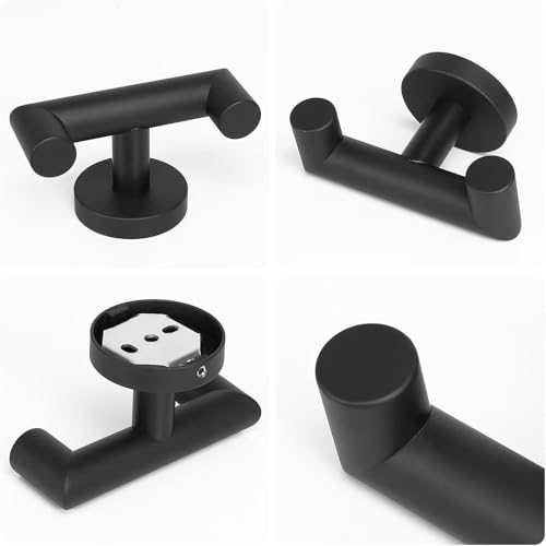 NearMoon Bathroom Double Towel Hook- SUS304 Stainless Steel Robe Towel Holder, Heavy Duty Double Coat Hook for Bathroom Livingroom Kitchen Wall Mounted (Matte Black-U, 4 Pack) - style: Matte Black-U