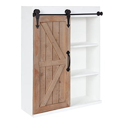 Kate and Laurel Cates Rustic Wall Cabinet; 22 x 28; White and Rustic Brown; Farmhouse Wall-Mounted Storage Cabinet - color: White/Rustic Brown