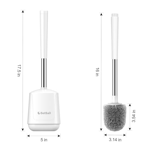 SetSail Toilet Brush, Self Closing Lid Toilet Bowl Brushes Holder and Extra Long Handle Ventilated Toilet Brush Set for Bathroom Cleaning, Nylon Bristles, Pure White - color: Pure White, size: 1 pack