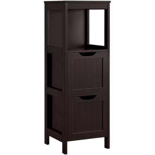 Yaheetech Small Bathroom Storage Cabinet with 2 Drawers & Shelf, Espresso | Slim Floor Organizer Stand Fits beside a Pedestal Sink or Toilet, Hides Towels, Toiletries, Toilet Paper, 12 x 12 x 35 Inch - color: Espresso, size: 35"H