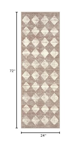 Checkered Kitchen Runner Rug 2x6 Beige, Non Slip Washable Hallway Bathroom - color: Beige, size: 2' x 6' (Runner)