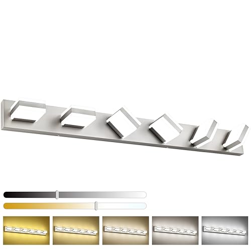 PRESDE 6-Light LED BathroomVanity Light Brushed Nickel Bathroom Light Fixtures Over Mirror Modern Bath Wall Lighting Dimmable 5CCT - color: Nickel-5 Colors Changeable, size: 45.3inch