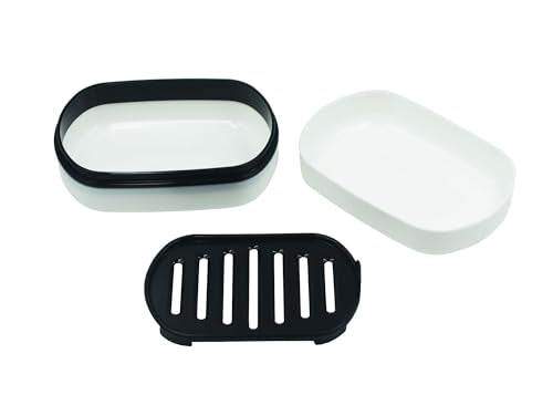 2 Pack Travel Soap Case Holder,Portable Soap Box with Draining Layer for Shower,Bathroom,Camping,Hiking,Gym (Black and White) - color: 2 Pack Black and White Soap Case