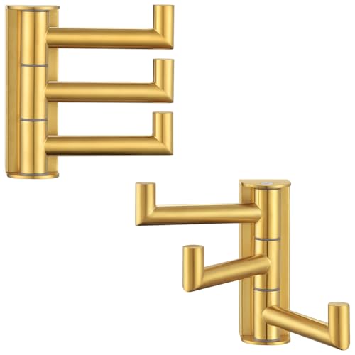 Angle Simple Towel Hooks, Swivel Bathroom Hook, Brushed Dark Gold, 2 Pack | SUS304 Stainless Steel, Folding 3 Arms, Kitchen Hand Towel Dishcloth Holder, Space Saver Fits Narrow Spot, Screws Mounted - color: Brushed Dark Gold, size: 2 Pack