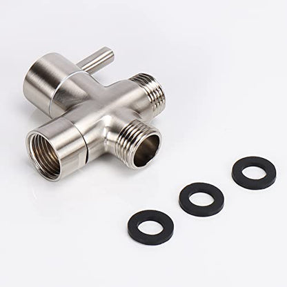 NearMoon Solid Brass G1/2" Shower Arm All Metal Universal 3-Way Diverter Valve for Handheld and Fixed Head, Replacement Component Adapter (Brushed Nickel) - color: Brushed Nickel