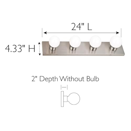 Design House 519298 Contemporary 4-Light Indoor Vanity Light Dimmable for Bathroom Bedroom Vanity Makeup, Satin Nickel - color: Satin Nickel