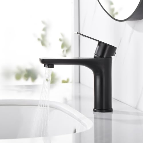 SUMERAIN Stainless Steel Bathroom Sink Faucet Lead-Free Matte Black Lavatory Faucet Single Handle | Stainless Steel, Lead-Free, Unique Flow Pattern, Water-saving, Easy DIY Install - color: Matte Black