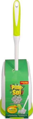 Pine-Sol Toilet Bowl Cleaner Brush with Holder | Heavy Duty Cleaning Wand with Under The Rim Scrubber, Non-Slip Handle, Storage Caddy | Bathroom Supplies, Yellow, Green - size: (Pack of 1)