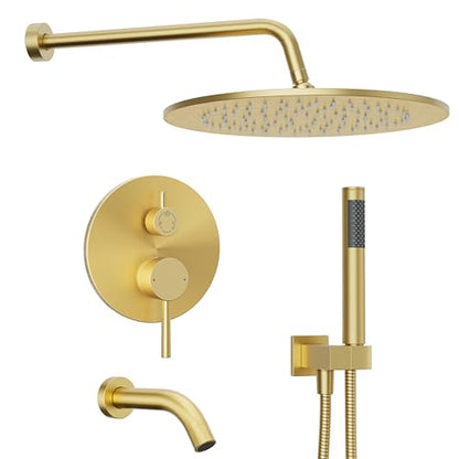 Gabrylly Shower System, 10" Bathtub Shower Faucets Set, Brushed Gold | All Metal Rain Shower Head with Handheld Spray Combo and Tub Spout, Luxury Bathroom Rainfall Shower Head Set With Valve - color: Gold