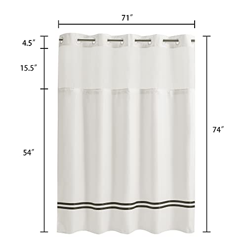 River Dream Shower Curtain with Snap in Liner,No Hooks Needed Shower Curtain for Bathroom,Hotel Grade,Machine Washable,71" Wx74 H, White and Black Stripe and Magnets - color: Black Stripe, size: 71"W x 74"L (Pack of 1)