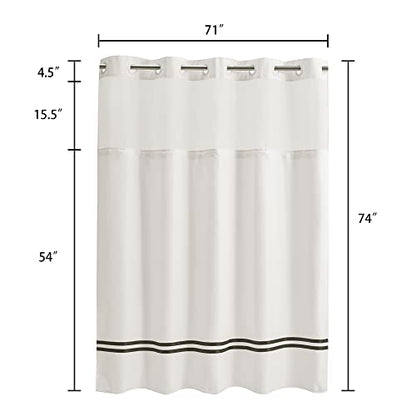 River Dream Shower Curtain with Snap in Liner,No Hooks Needed Shower Curtain for Bathroom,Hotel Grade,Machine Washable,71" Wx74 H, White and Black Stripe and Magnets - color: Black Stripe, size: 71"W x 74"L (Pack of 1)