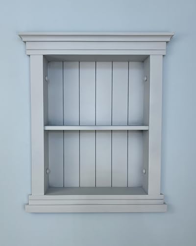 14x18 Elliot Craftsman Recessed Wood Wall Niche, Open Medicine Cabinet Replacement, in Wall Bathroom Cabinet Insert Shelves, Made in North America, NO MDF, Beadboard, Light Gray - color: Light Gray Beadboard
