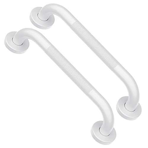 2 Pack White Grab Bar 12 Inch, Grab Bar for Bathtub and Shower | Anti-Slip Knurled Grip, Stainless Steel, Bathroom Handle for Elderly, Balanced Assist Bar, Wall Mounted Handicap Safety Bars
