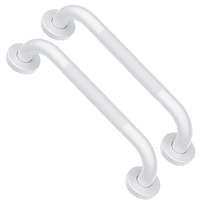 2 Pack White Grab Bar 12 Inch, Grab Bar for Bathtub and Shower | Anti-Slip Knurled Grip, Stainless Steel, Bathroom Handle for Elderly, Balanced Assist Bar, Wall Mounted Handicap Safety Bars