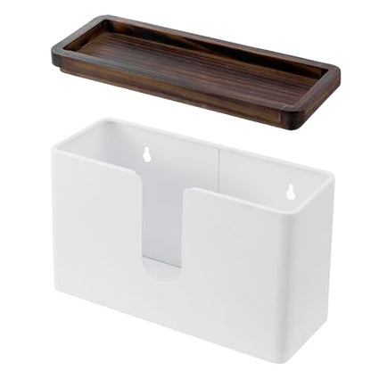 MyGift Deluxe Modern Matte White Metal Folded Commercial Paper Towel Holder with Rustic Burnt Solid Wood Tray Lid, Wall Mounted Trifold Multifold Z Fold Disposable Napkin Dispenser - color: White