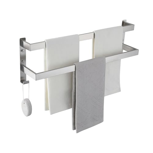 Double Towel Bar Towel Racks for Bathroom, Bath Towel Holders Wall Mount, Stainless Steel Towels Shelves Towel Rail, 2-Tiers (Brushed Nickel, 24 Inches) - color: Brushed Nickel, size: 24 Inches